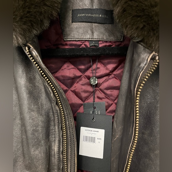 John Varvatos Tommy Bomber Removable Shearling Collar Leather. Size Lrg BNWT - Picture 15 of 16